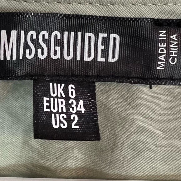 Missguided Sage Green Poplin Button Front Tie Cuff Mini Dress size 2 - Picture 5 of 6